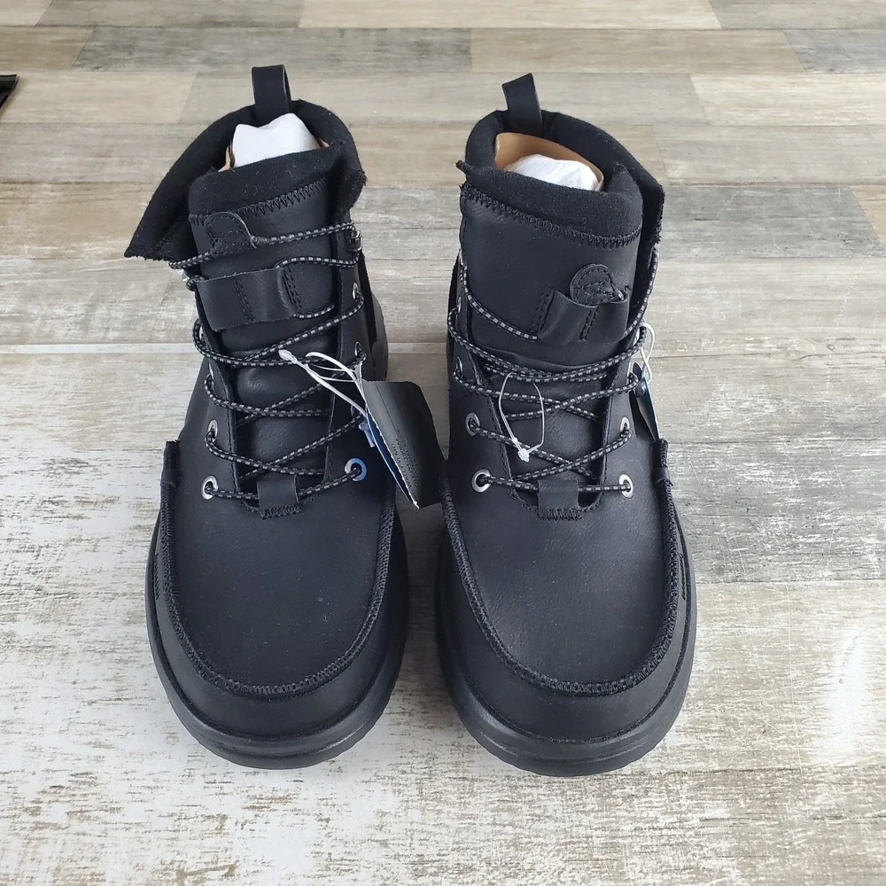 Hey Dude Bradley Classic Tumbled Mens Ankle High Boot Sz 9 Black Leather Lace-Up